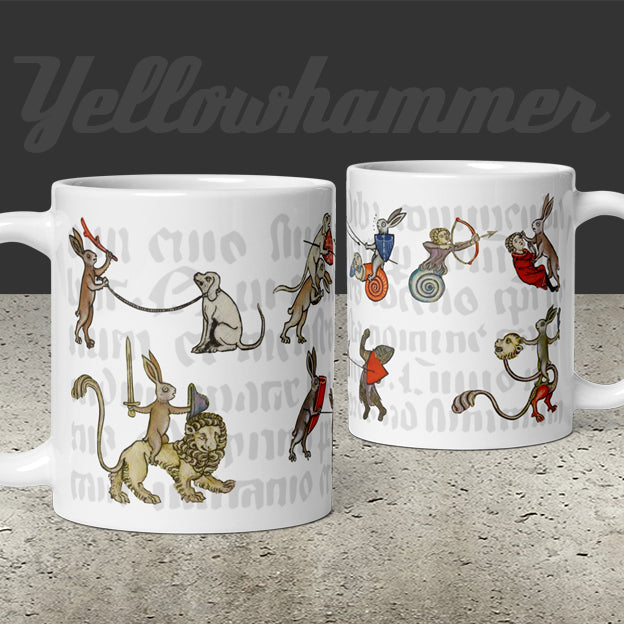 Manic Medieval Marginalia Bunnies mug