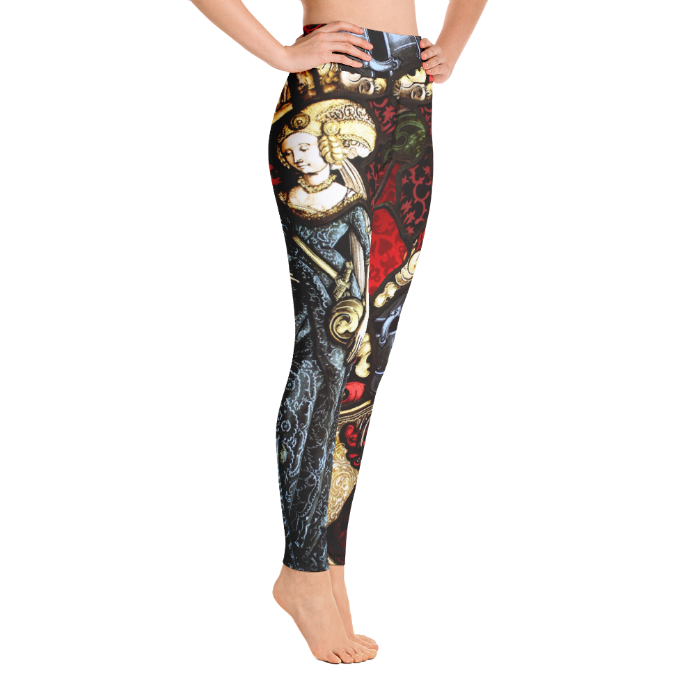 Women's Yellowhammer The Lady and the Red Boar Stained Glass leggings - Hematees