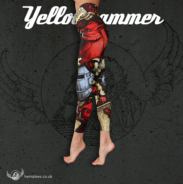 Women's Yellowhammer The Lady and the Red Boar Stained Glass leggings - Hematees
